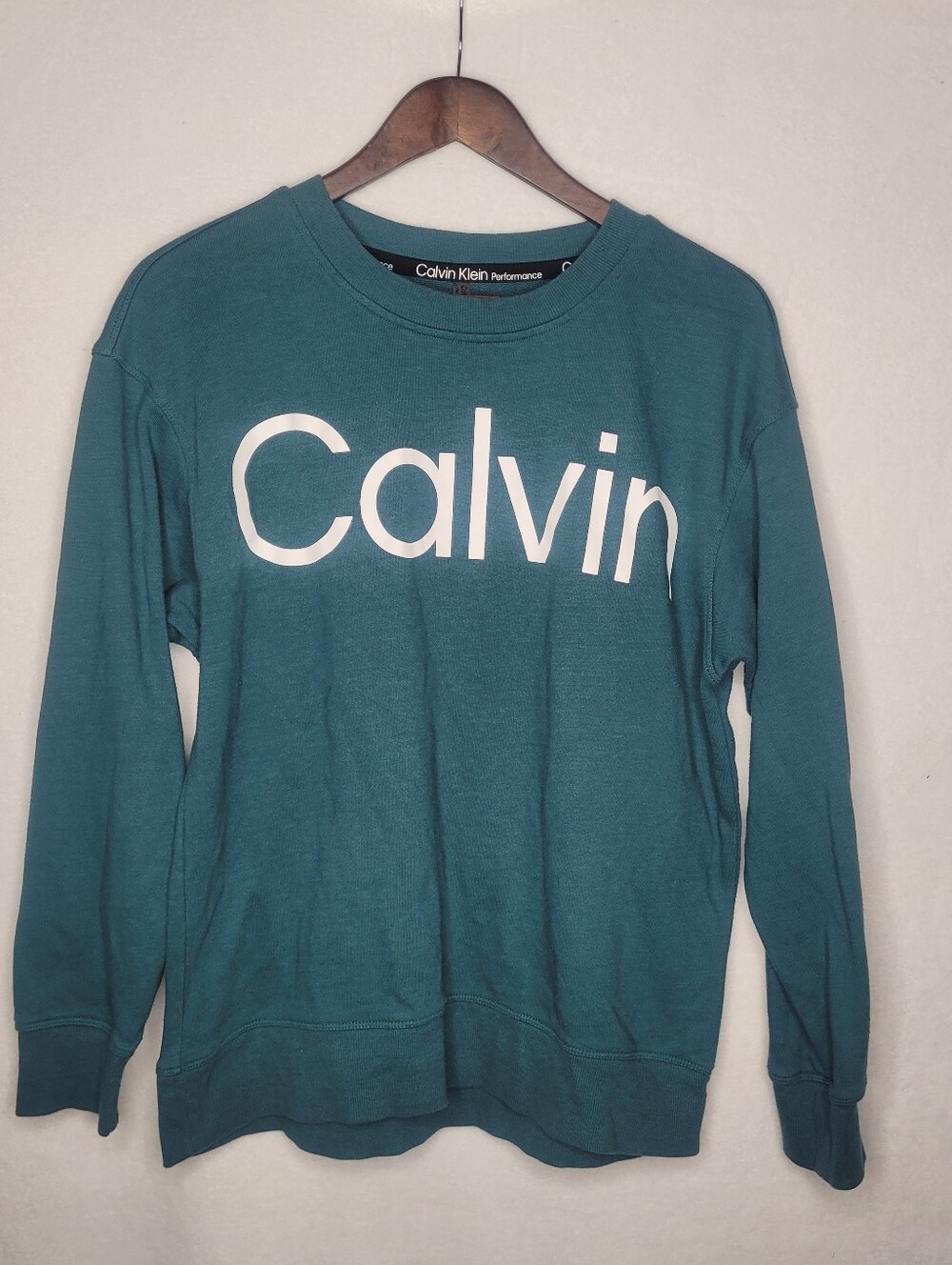 Calvin Klein Performance Sz M Green Crewneck Pullover Sweatshirt Athleisure Gym